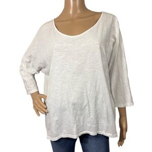 Eileen Fisher Organic Cotton White Long Sleeve Top With High-Low Hem Size L